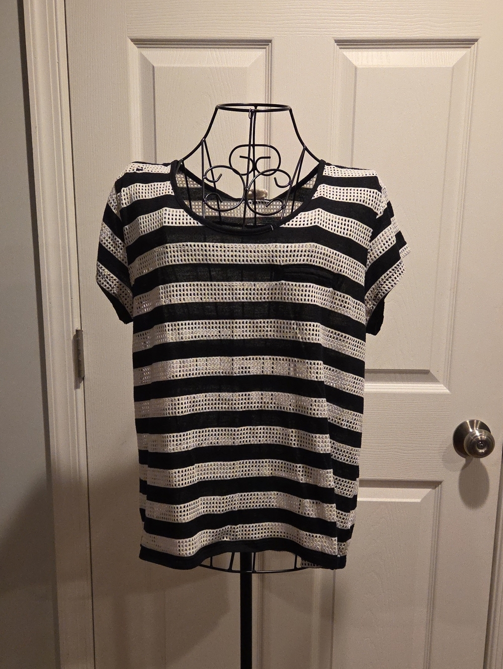 Converse Black & White Striped Short Sleeve Top